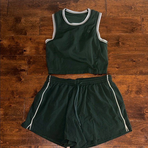 lululemon athletica Tops - Lululemon Athletica Forest Green Tank and Shorts Set